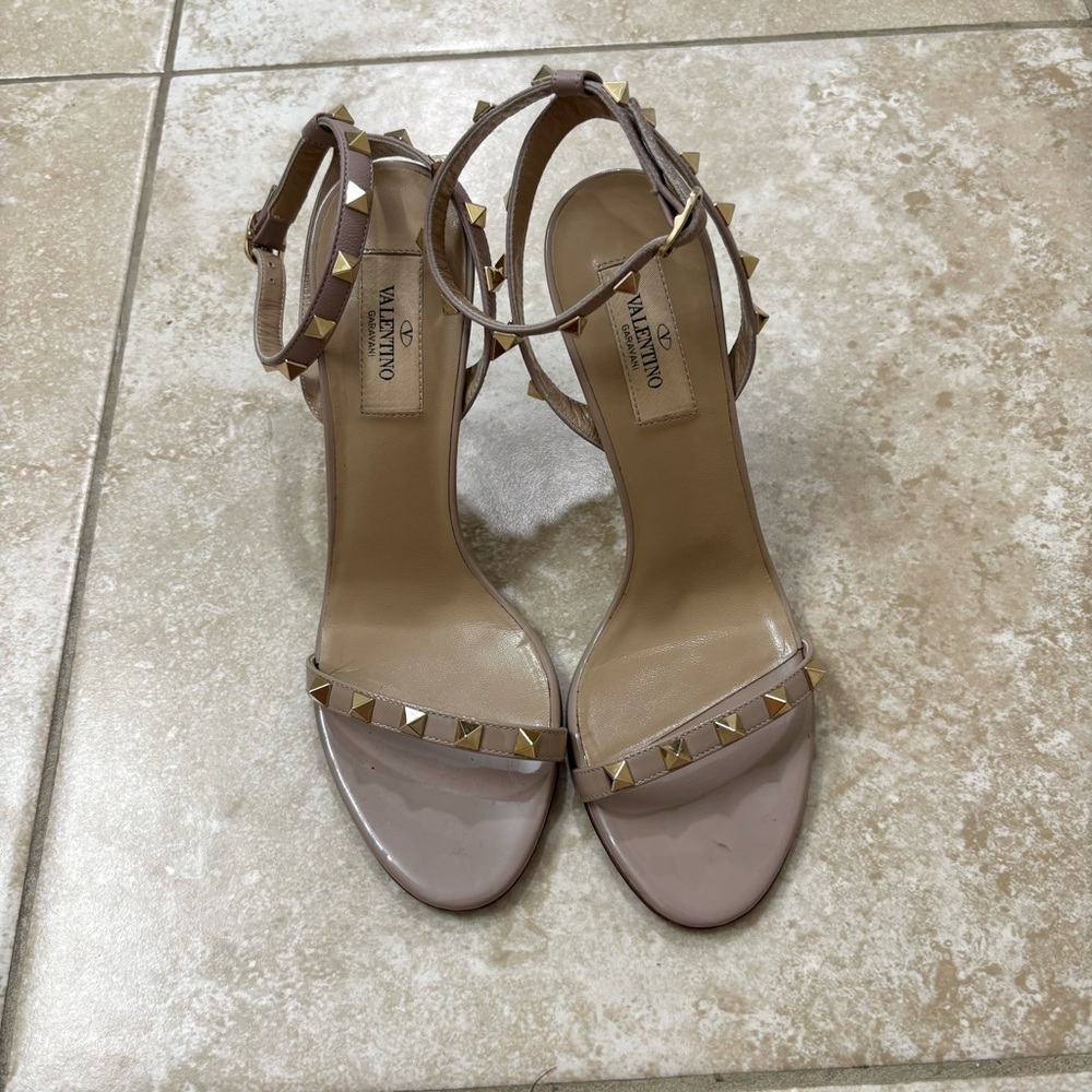 Valentino Tan Studded Heels with Ankle Strap